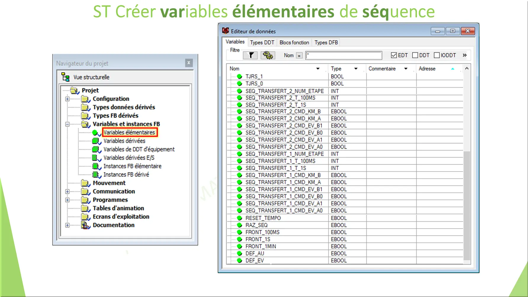 ST Créer variables élémentaires de séquence